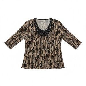 Essentials Stein Mart Plus Size 2X Pleated Abstract Circle Print Embellished V-N